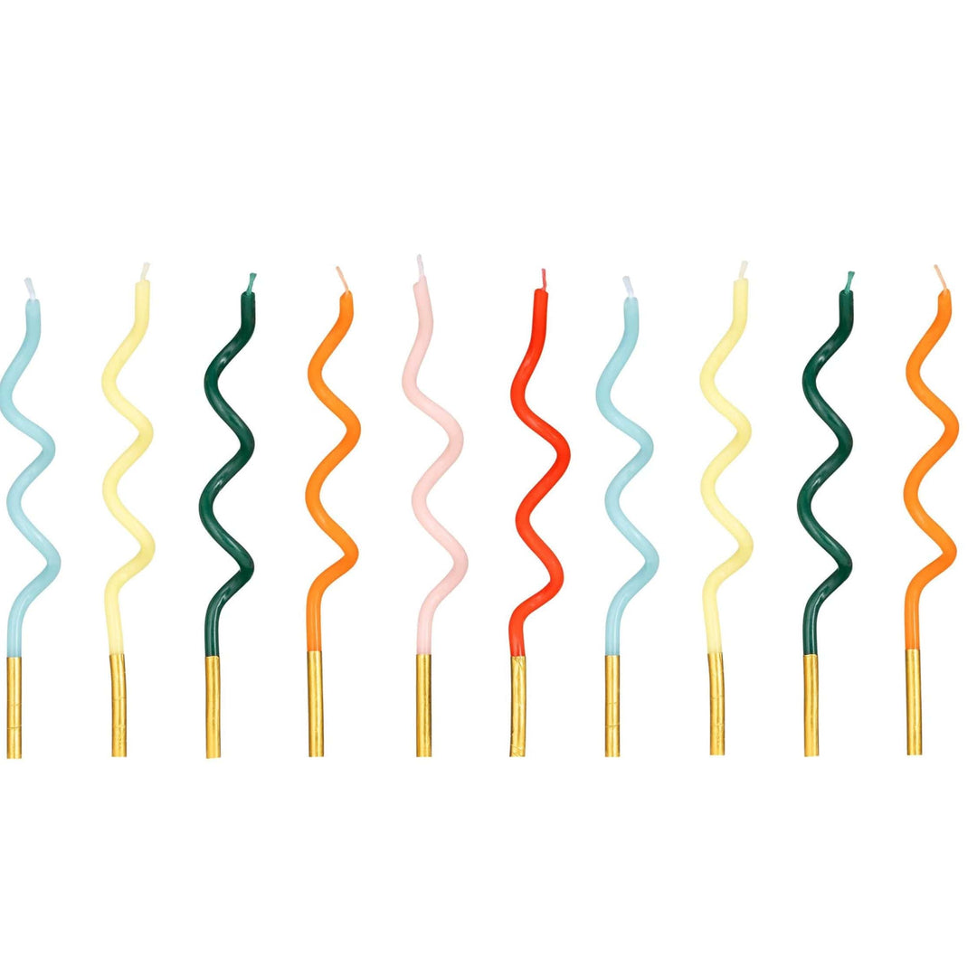 Curly Candles - Rainbow Candles - Circus Party - Carnival Party Supplies - Funfair Theme - Kids Birthday Party - Multicoloured - Pack Of 12 - Jolie Fete UK