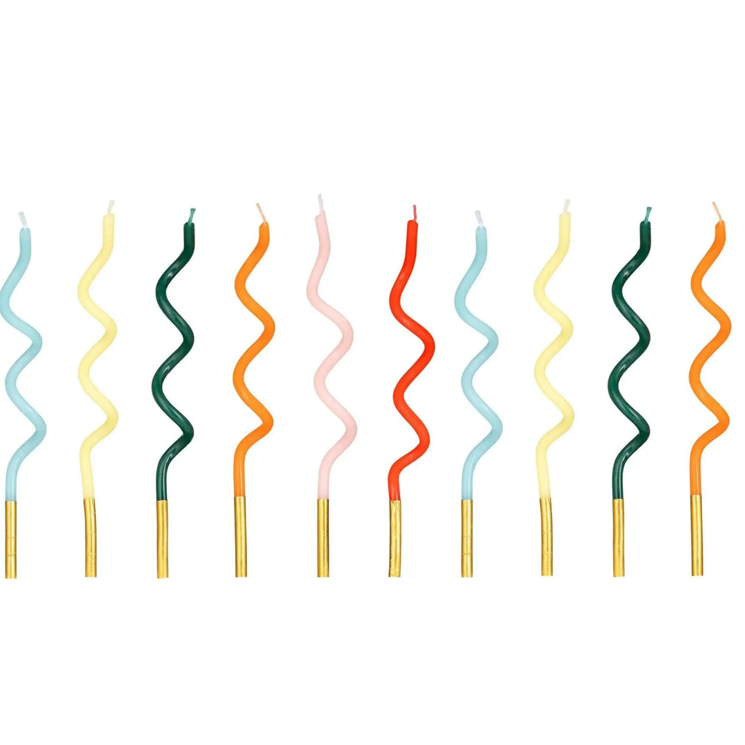 Curly Candles - Rainbow Candles - Circus Party - Carnival Party Supplies - Funfair Theme - Kids Birthday Party - Multicoloured - Pack Of 12 - Jolie Fete UK