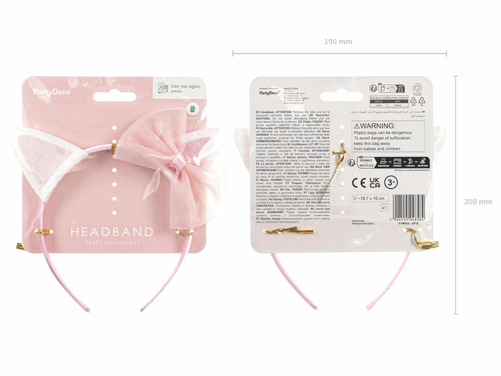 Cat Headband - Cute Kitty Headband With Pink Bow - Cat Party Accessories - Cat Party Favours - Cat Dress Up - Meow Party - Jolie Fete UK