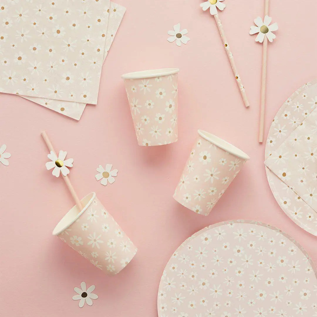 Daisy Paper Straws - Ditsy Floral Summer Birthday Party Tableware - Hen Party & Baby Shower Tea Party Decorations - Cottagecore - Pack of 16 - Jolie Fete UK