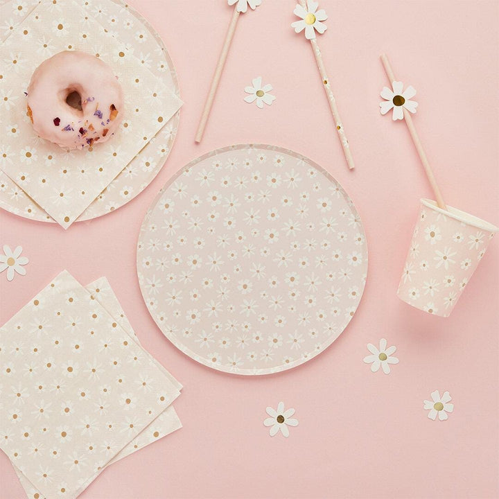 Daisy Paper Straws - Ditsy Floral Summer Birthday Party Tableware - Hen Party & Baby Shower Tea Party Decorations - Cottagecore - Pack of 16 - Jolie Fete UK