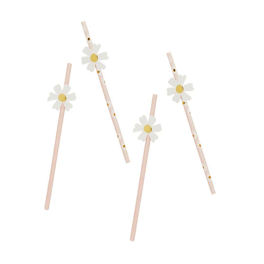 Daisy Paper Straws - Ditsy Floral Summer Birthday Party Tableware - Hen Party & Baby Shower Tea Party Decorations - Cottagecore - Pack of 16 - Jolie Fete UK