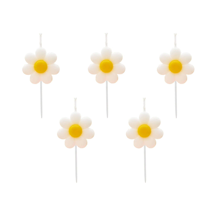 Daisy Shaped Cake Candles - Floral Birthday Cake Toppers - Daisy Theme Hen Party, Baby Shower & Garden Party Decorations - Pack of 5 - Jolie Fete UK