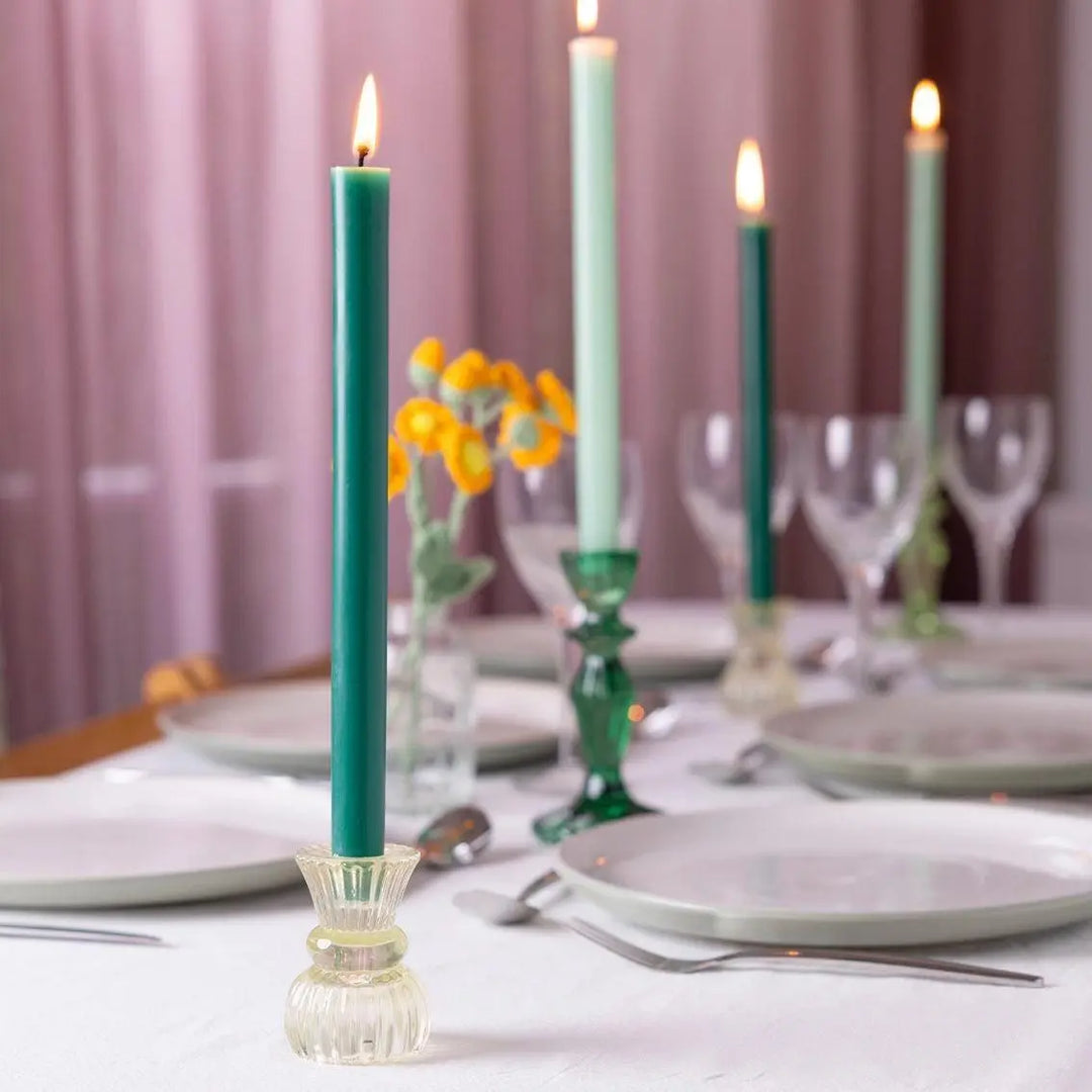 Green Dinner Candle - Dinner Party Candle - Plain Tall Christmas Table Candle - Christmas Decorations - Pack Of 1 - Jolie Fete UK