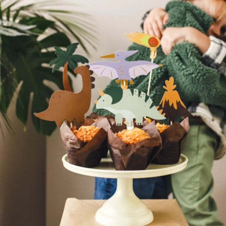 Dinosaur Cupcake Toppers - Animal Party Cake Decorations - Kids Jurassic Dino Party Supplies - Cute Dinosaurs-Dinosaur Theme Party-Pack Of 6 - Jolie Fete