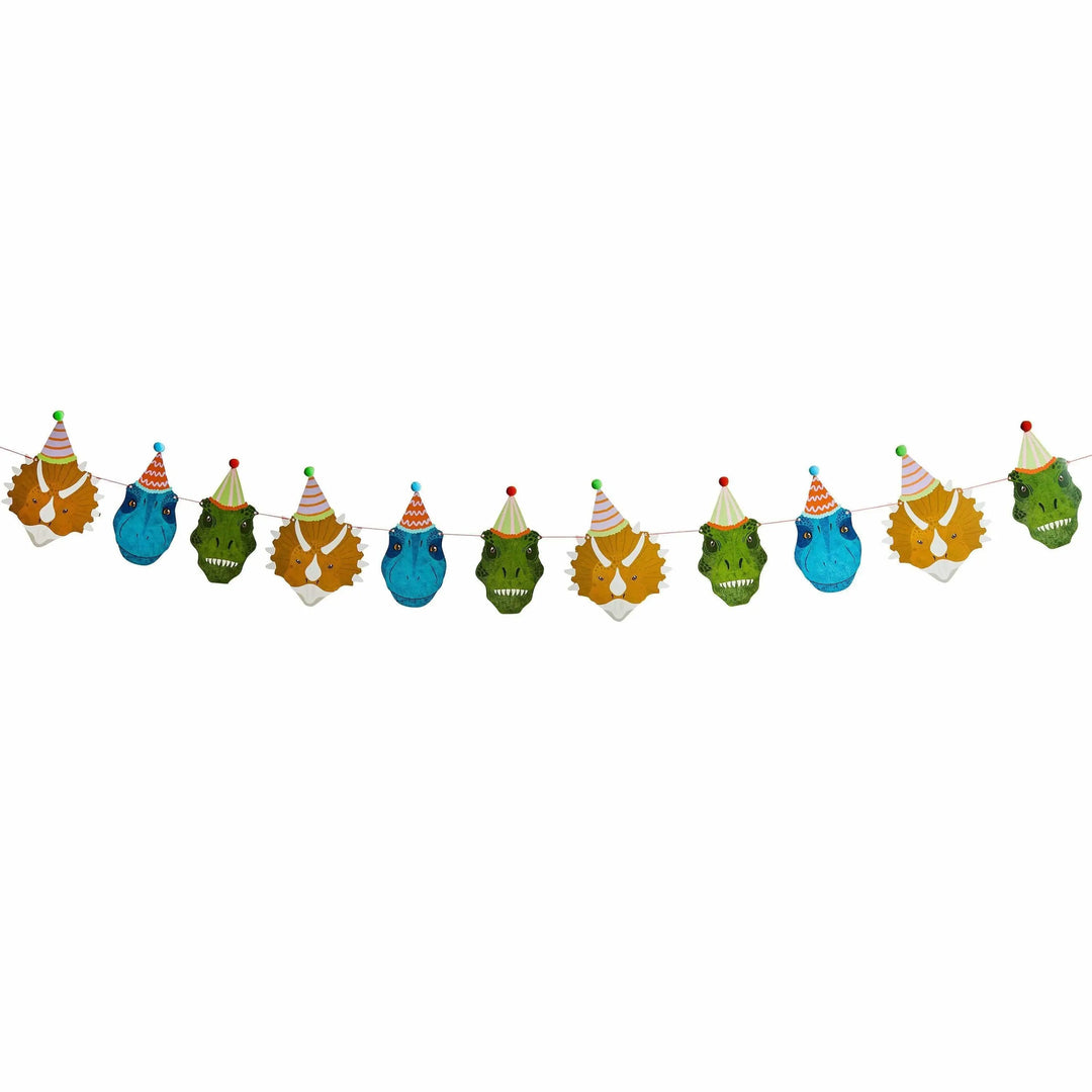 Dinosaur Garland - Dinosaur Party Bunting - Dino Birthday Decorations With Pom Poms - T-Rex & Triceratops - Kids Birthday Party Decor - 4m - Jolie Fete UK