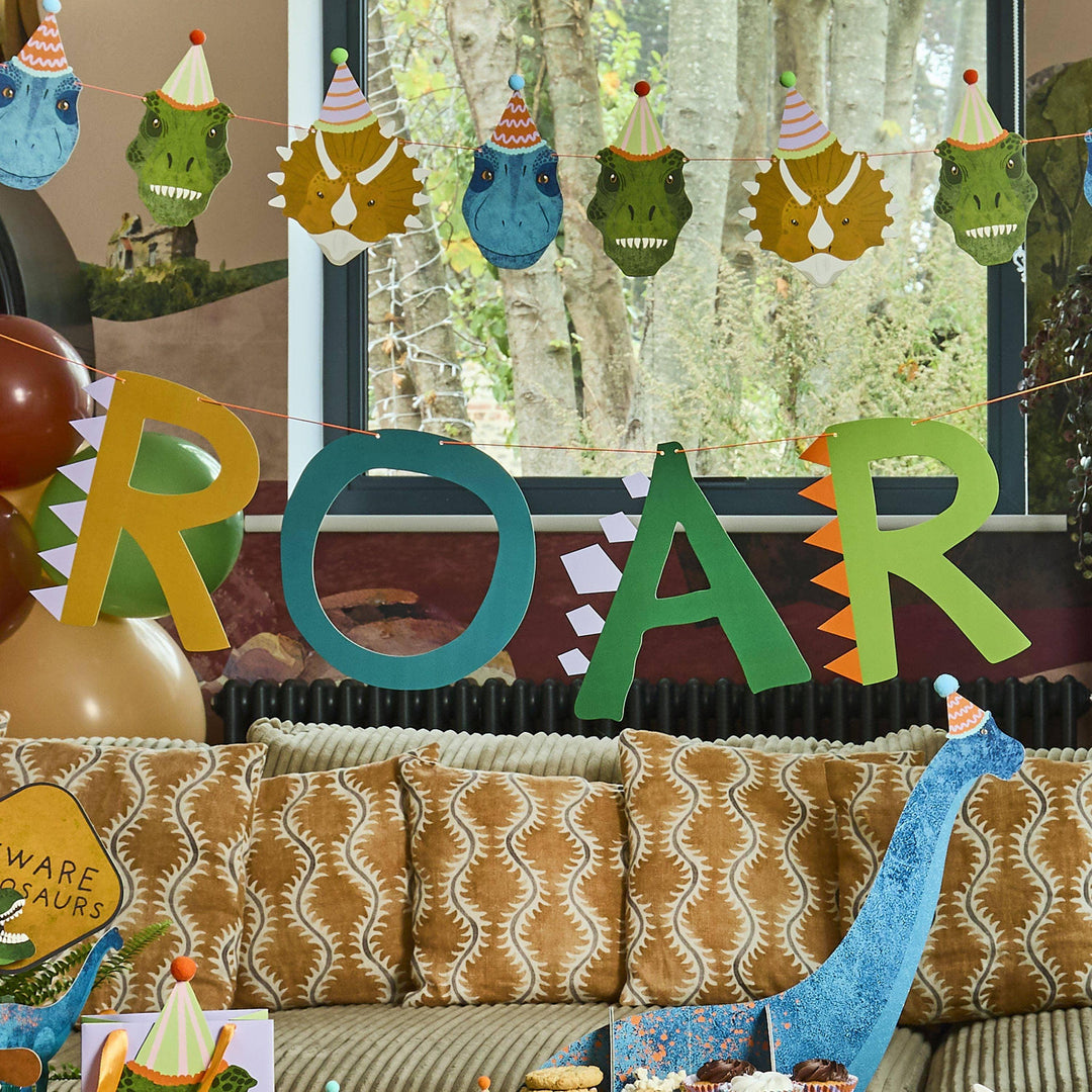 Dinosaur Banner - Dinosaur Roar Bunting - Roar-some Dino Birthday Supplies - Kids Birthday Party Decorations - Prehistoric Theme Decor - 2m - Jolie Fete UK