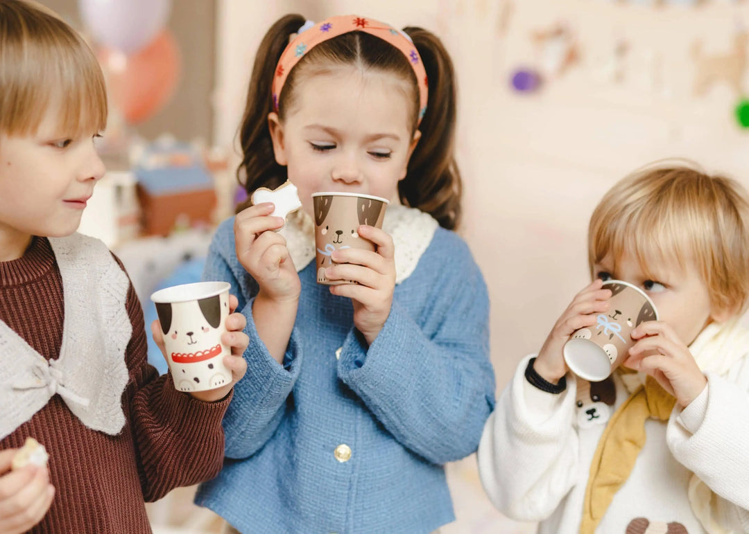 Dog Party Paper Cups - Puppy Birthday Tableware - Dalmatian & Brown Labrador Designs - Cute Pet Lover Celebration Drinkware - Pack Of 6 - Jolie Fete UK