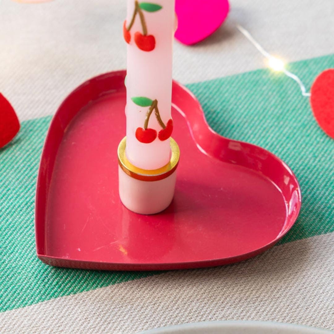 Enamel Heart Shaped Candle Holder - Red & Pink Romantic Candlestick - Valentine’s Table Decor - Unique Love Gift for Her - Jolie Fete UK