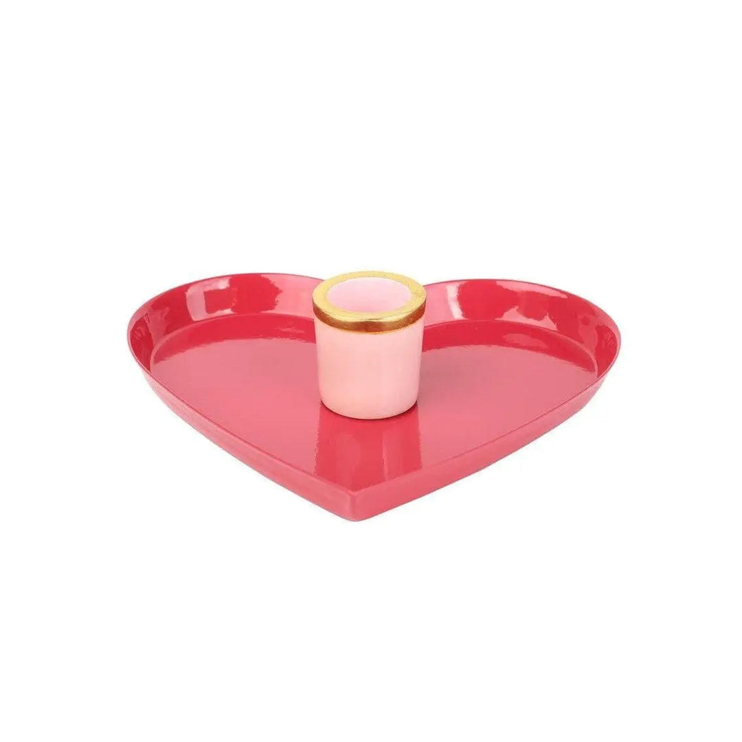 Enamel Heart Shaped Candle Holder - Red & Pink Romantic Candlestick - Valentine’s Table Decor - Unique Love Gift for Her - Jolie Fete UK