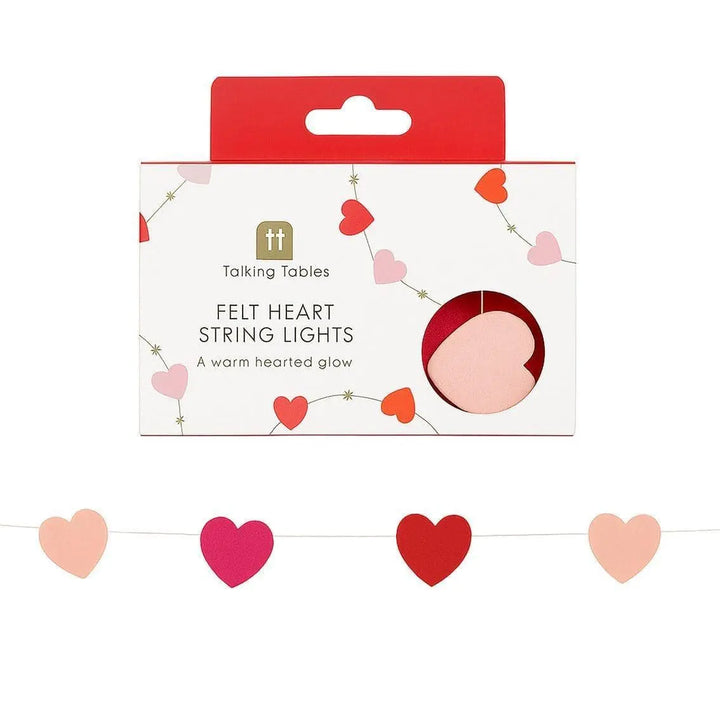 Felt Heart String Lights - Red & Pink Wool Garland - Battery Operated Fairy Lights - Romantic Valentine's Decor - 2m - Jolie Fete UK