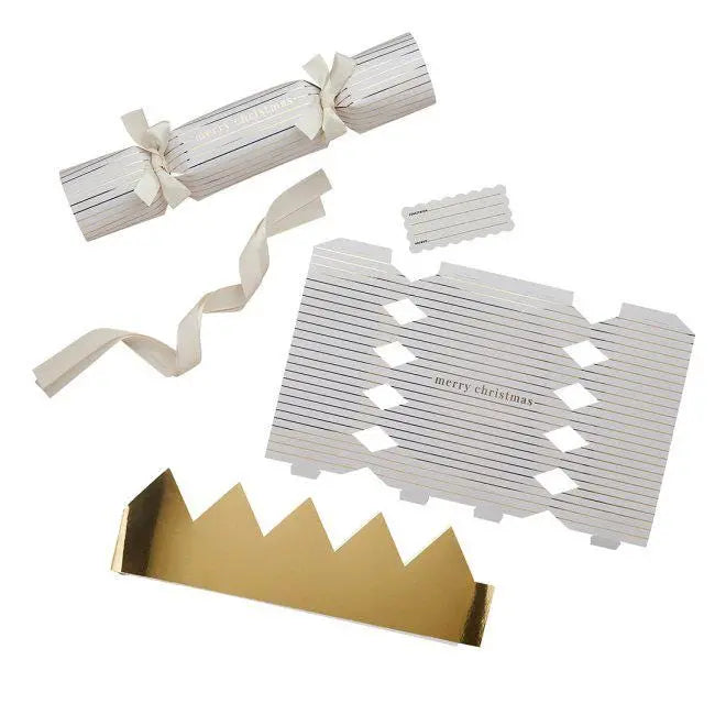 Fill Your Own Christmas Crackers - White & Gold DIY Cracker Kit - Pack of 6 - Christmas Table Decorations - Make Your Own Xmas Crackers - Jolie Fete UK