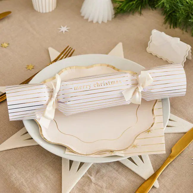 Fill Your Own Christmas Crackers - White & Gold DIY Cracker Kit - Pack of 6 - Christmas Table Decorations - Make Your Own Xmas Crackers - Jolie Fete UK