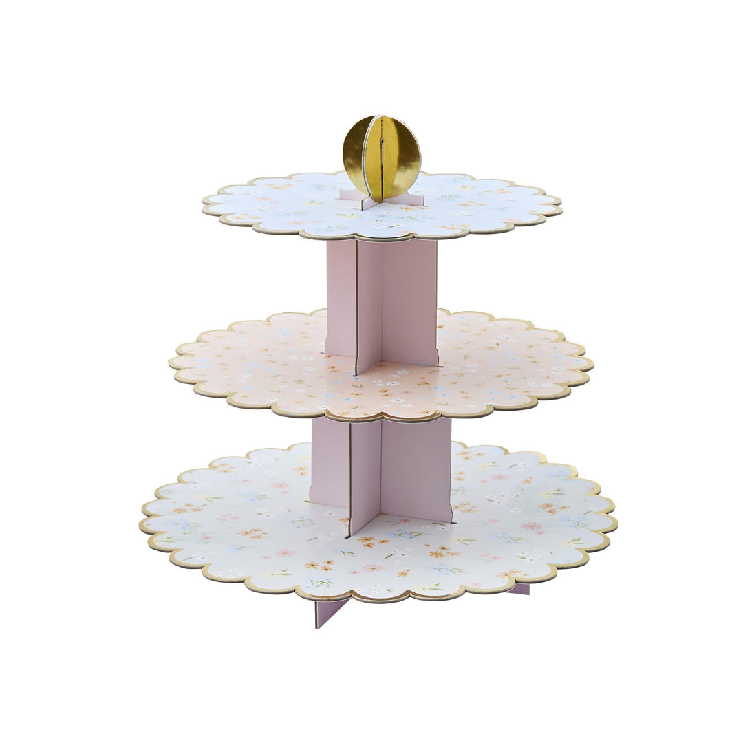 Floral Cake Stand - 3 Tier Cardboard Cupcake Stand for Afternoon Tea - Vintage Tea Party Decorations - Hen Party, Baby Shower & Garden Party - Jolie Fete UK