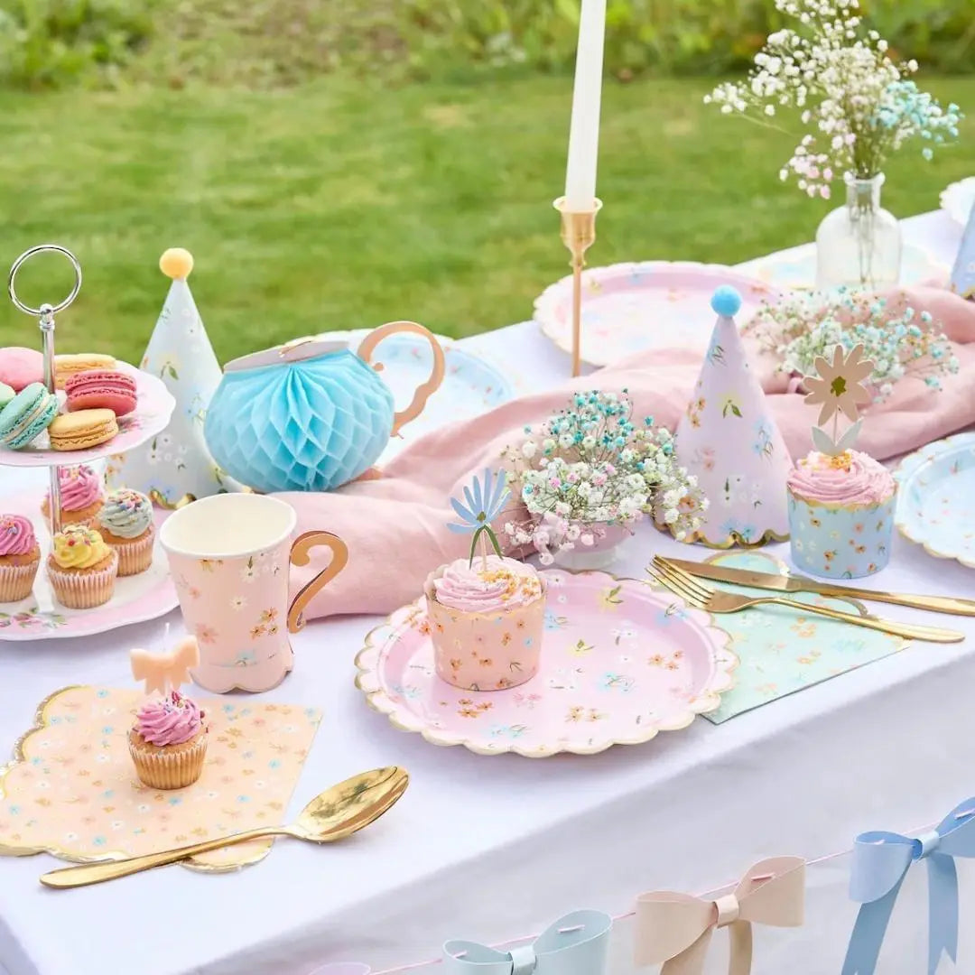Floral Paper Cups - Vintage Afternoon Tea Decorations - Pastel Flower Tea Party Tableware - Hen Party & Baby Shower Teacups - Pack Of 8 - Jolie Fete UK