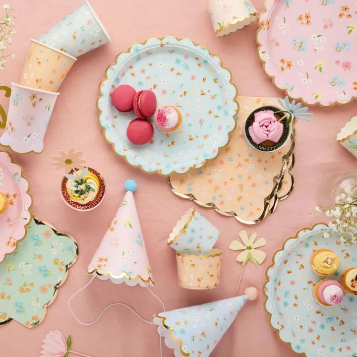 Floral Paper Plates - Vintage Afternoon Tea Decorations - Pastel Flower Tea Party Tableware - Hen Party & Baby Shower Plates - Pack Of 8 - Jolie Fete UK
