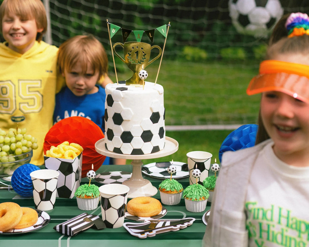 Football Birthday Candles - 3D Soccer Ball Cake Candles - Match Day Stadium Party Decor -Sports Award Ceremony-Black & White Balls-Pack Of 6 - Jolie Fete UK