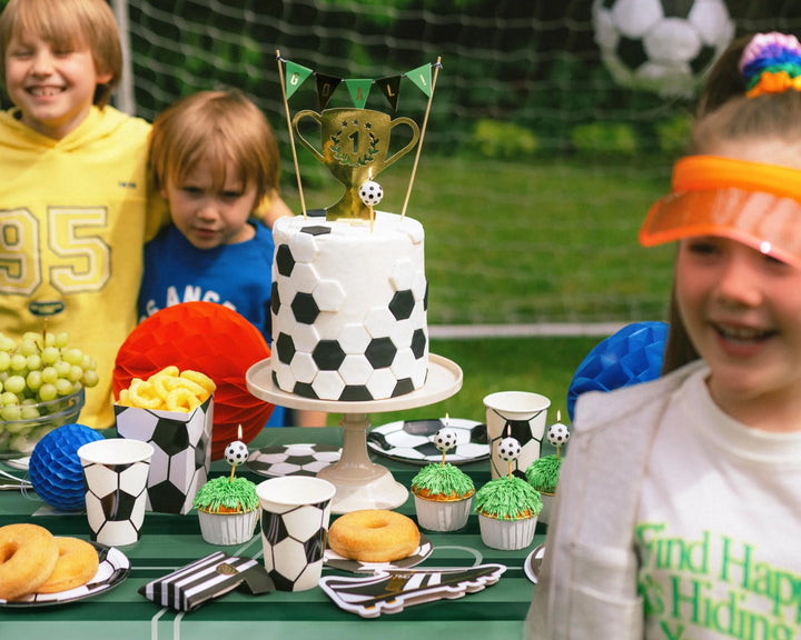 Football Cake Topper Set - Gold Trophy & 'GOAL!' Bunting Toppers - Soccer Birthday Decorations - Sports Award Ceremony - Party Supplies - Jolie Fete UK