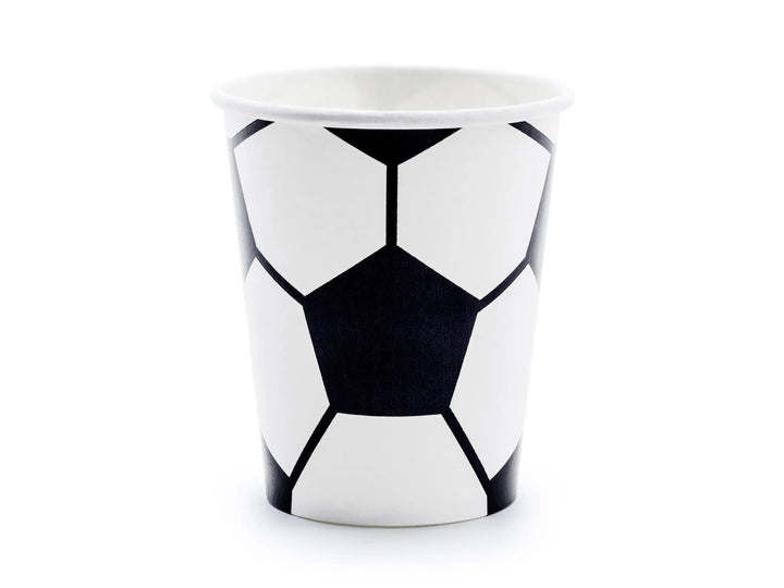 Football Paper Cups - Black & White Soccer Tableware - Sports Birthday Party Drinks - Sustainable Stadium Theme Decor - 260ml - Pack Of 6 - Jolie Fete UK