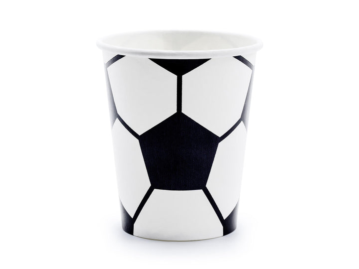 Football Paper Cups - Black & White Soccer Tableware - Sports Birthday Party Drinks - Sustainable Stadium Theme Decor - 260ml - Pack Of 6 - Jolie Fete UK