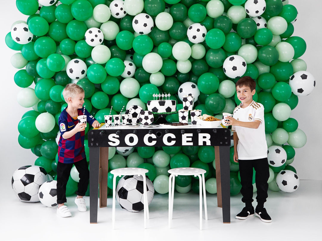Football Paper Cups - Black & White Soccer Tableware - Sports Birthday Party Drinks - Sustainable Stadium Theme Decor - 260ml - Pack Of 6 - Jolie Fete UK