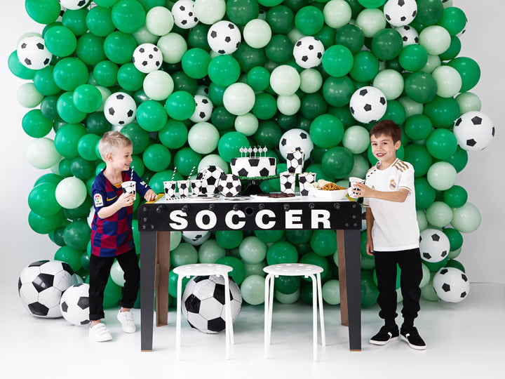 Football Paper Cups - Black & White Soccer Tableware - Sports Birthday Party Drinks - Sustainable Stadium Theme Decor - 260ml - Pack Of 6 - Jolie Fete UK