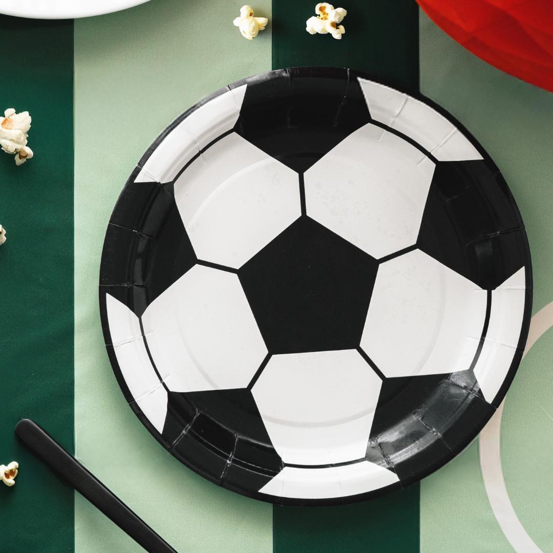 Football Paper Plates - 6 Pack 18cm Soccer Ball Tableware - Match Day Stadium Party Decor - Kids Sports Birthday Buffet Plates-Black & White - Jolie Fete UK
