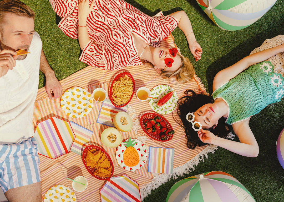 Fruit Paper Plates - Summer Party Tableware - Tropical Picnic Decor - 20.5cm Plates - Watermelon, Lime, Pineapple - BBQ Birthday - Pack Of 6 - Jolie Fete UK