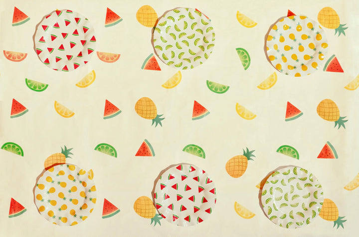 Fruit Print Tablecloth - Tropical Summer Party Decor - 180x120cm Table Cover - Hen Party Garden BBQ Supplies - Rainbow Fruit Theme - Jolie Fete UK