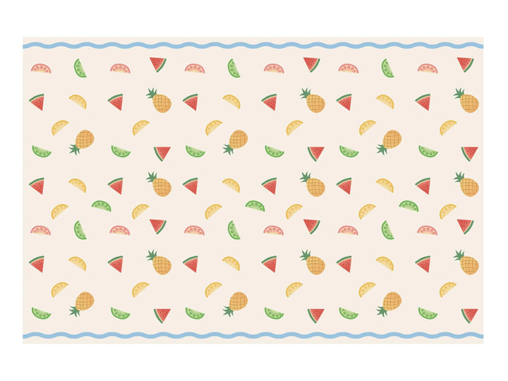 Fruit Print Tablecloth - Tropical Summer Party Decor - 180x120cm Table Cover - Hen Party Garden BBQ Supplies - Rainbow Fruit Theme - Jolie Fete UK