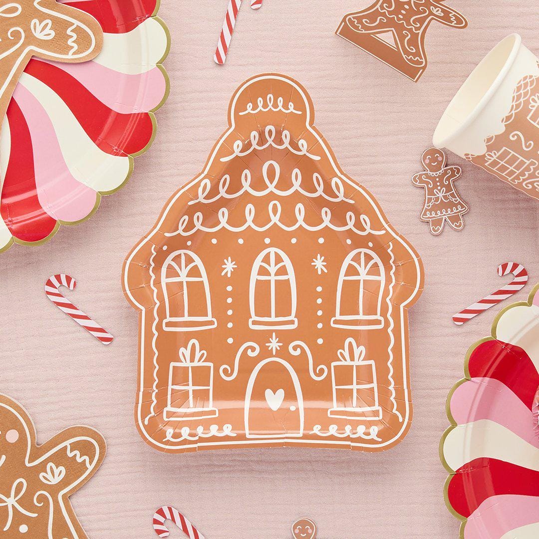 Gingerbread House Plates - Gingerbread Paper Party Plates - Christmas Table Setting - Kids Christmas Decorations - Holiday Decor - Pack Of 8 - Jolie Fete UK