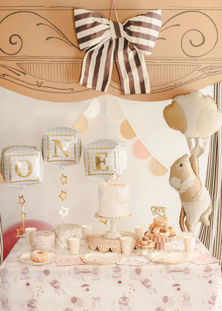 Gingham ONE Cube Balloons - 1st Birthday Foil Blocks - Smash Cake Decor - Neutral Milestone - One Little Mouse First Birthday - Pack Of 3 - Jolie Fete UK