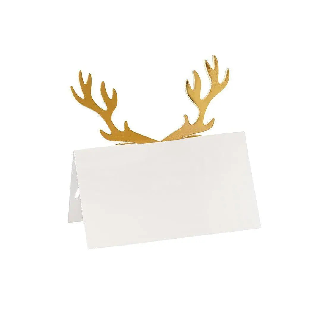 Gold Antler Place Cards - Gold & White Christmas Table Place Cards - Gold Reindeer - Christmas Party Decorations - Holiday Decor -Pack Of 10 - Jolie Fete UK