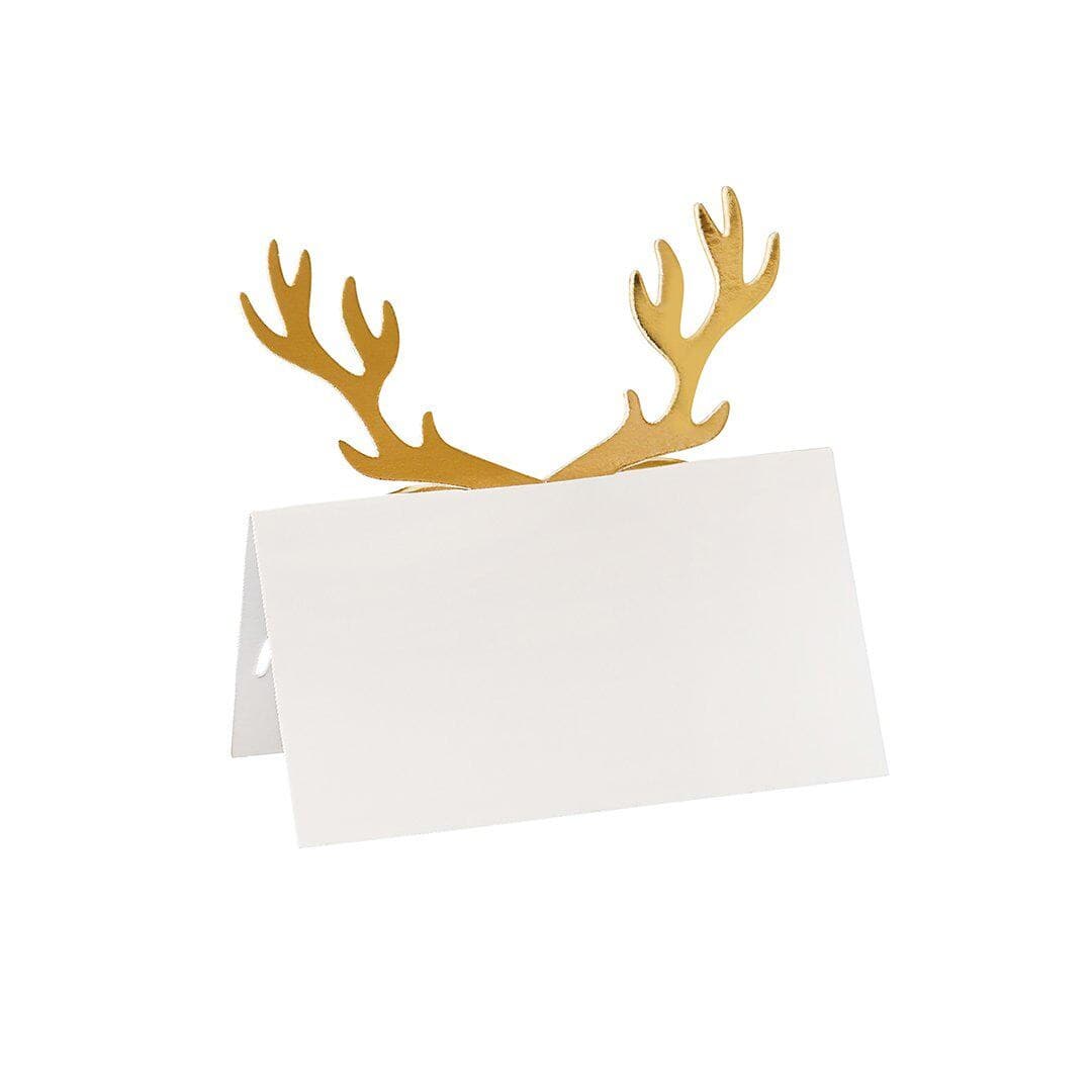 Gold Antler Place Cards - Gold & White Christmas Table Place Cards - Gold Reindeer - Christmas Party Decorations - Holiday Decor -Pack Of 10 - Jolie Fete UK