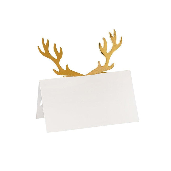 Gold Antler Place Cards - Gold & White Christmas Table Place Cards - Gold Reindeer - Christmas Party Decorations - Holiday Decor -Pack Of 10 - Jolie Fete UK