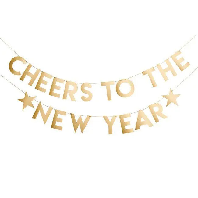 Gold 'Cheers to the New Year' Banner - New Years Eve Party Decoration - 2m Card Bunting - NYE Countdown Party Supplies - Jolie Fete UK