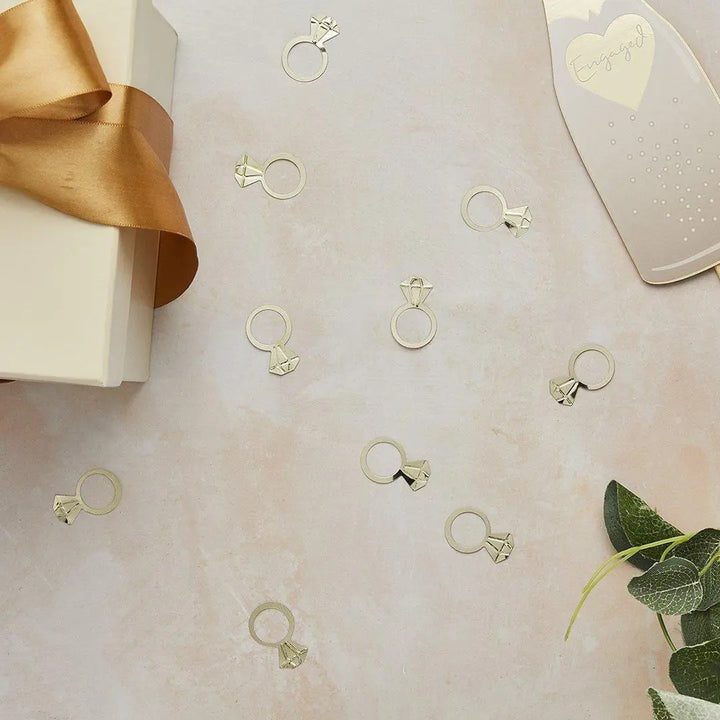 Gold Ring Table Scatter - Metallic Diamond Ring Confetti - Hen Party Decorations-Engagement Party Decor-Wedding Breakfast Table Scatters-14g - Jolie Fete UK