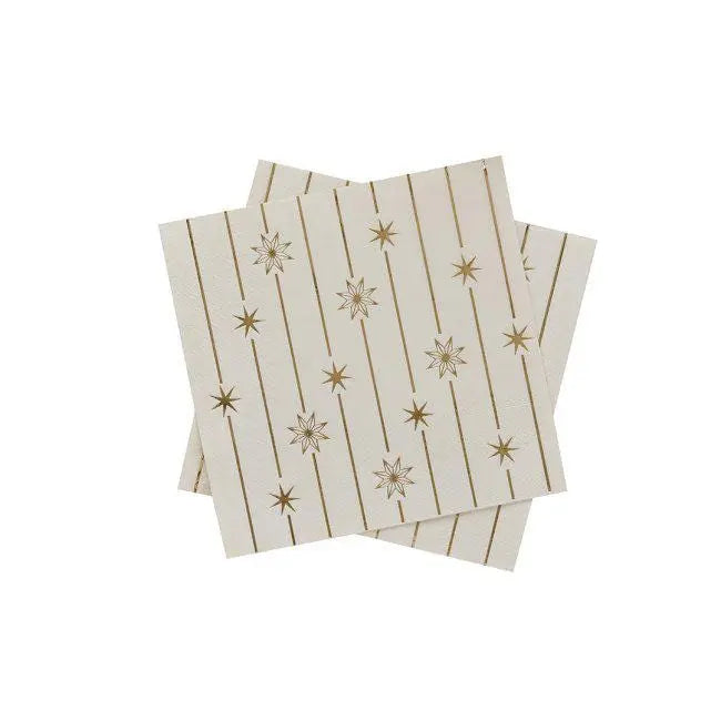 Gold Star Napkins - Stars and Stripes Paper Napkins - Christmas, New Year Party Tableware - Foil Star Decoupage Napkins - NYE - Pack of 16 - Jolie Fete UK