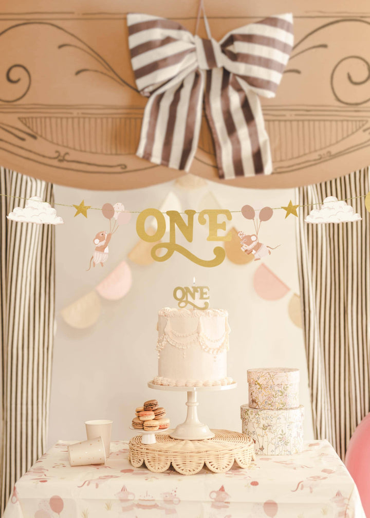 Gold ONE Birthday Cake Candle - 1st Birthday Cake Topper - Gold Script - Toddler Milestone Birthday Party Supplies - One Little Mouse - Jolie Fete UK