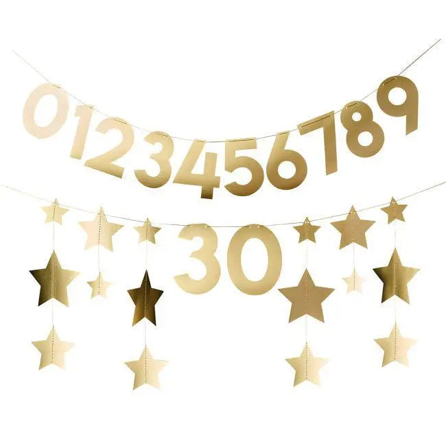 Gold Star Customisable Card Banner - Personalise The Year - 2m Party Bunting for Birthday, Anniversary, New Year Celebrations - Jolie Fete UK