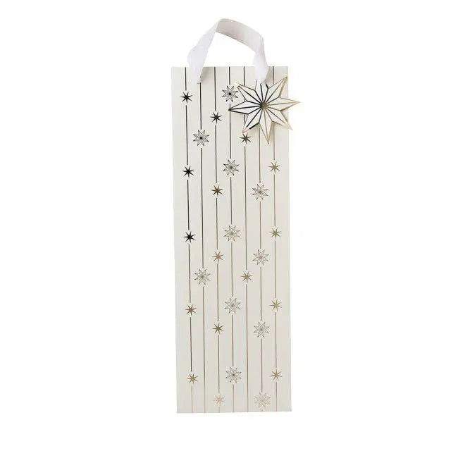 Gold Star Bottle Gift Bag - Cream & Gold Foiled Christmas Wine Bottle Bag - Festive Present Wrap - Xmas Bottle Cover - Holiday Gift Bag - Jolie Fete UK