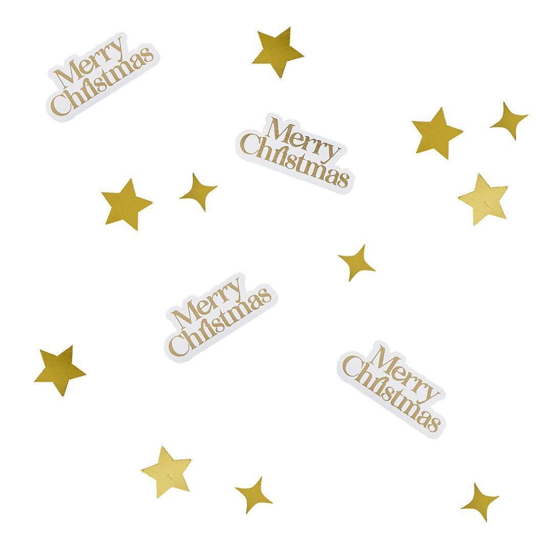 Merry Christmas Table Scatters - Gold & White Christmas Table Confetti - Gold Stars - Christmas Party Decorations - Holiday Decor - 10g - Jolie Fete UK