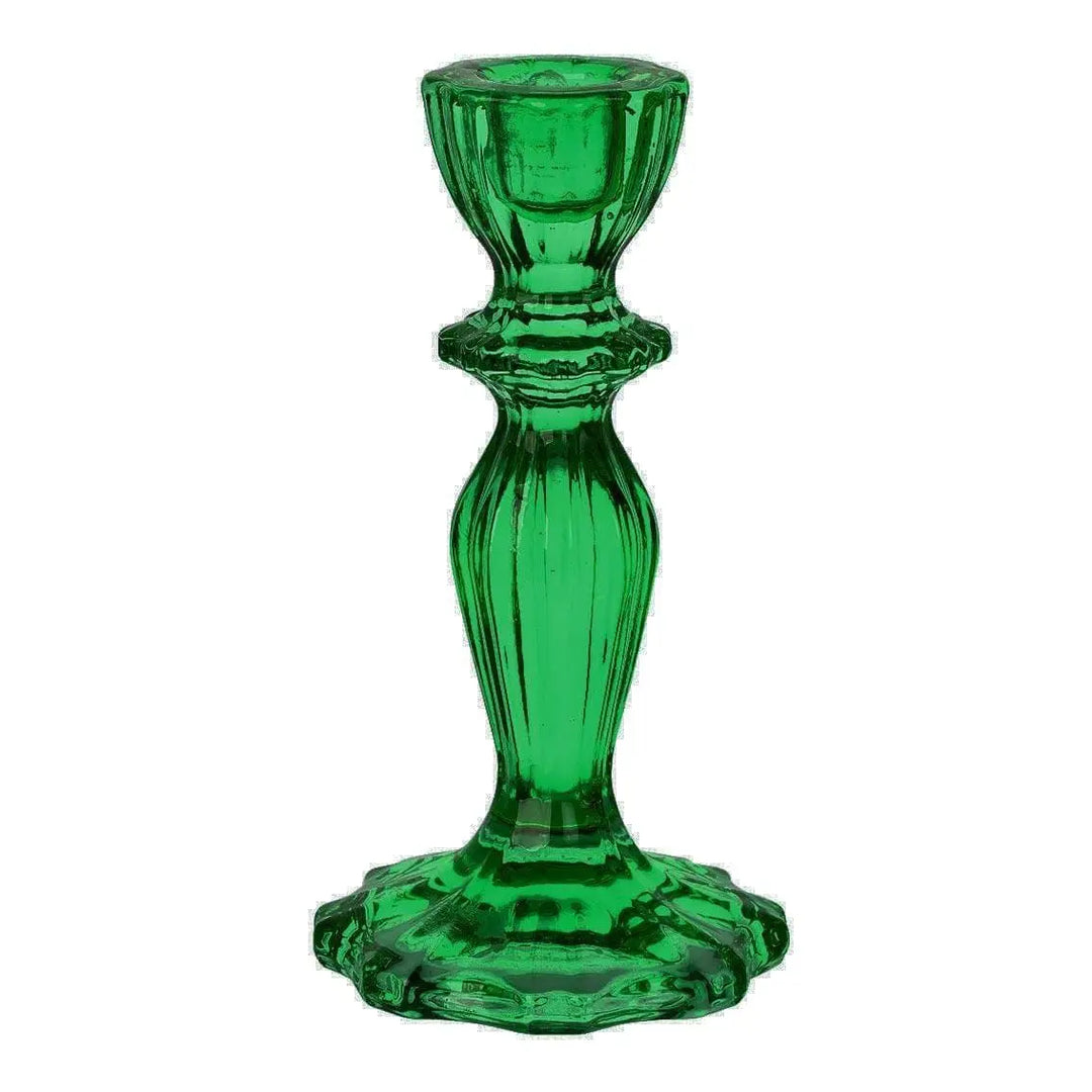 Green Glass Candle Holder - Dinner Candlestick Holder - Christmas Table Decorations - Boho Style - Jolie Fete UK