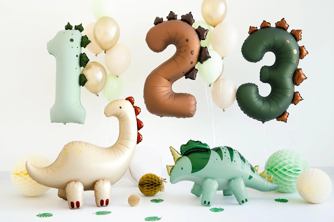 Green Number 1 Dinosaur Foil Balloon -Large 92cm First Birthday Decor-Wild One Party Supplies-Roar 1st Birthday Photo Prop-Stegosaurus Theme - Jolie Fete UK