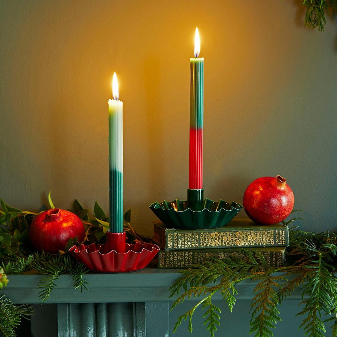 Green & Red Dinner Candles - Dinner Party Candles - Ombre Tall Christmas Table Candle - Christmas Decorations - Christmas Gift - Pack Of 2 - Jolie Fete UK