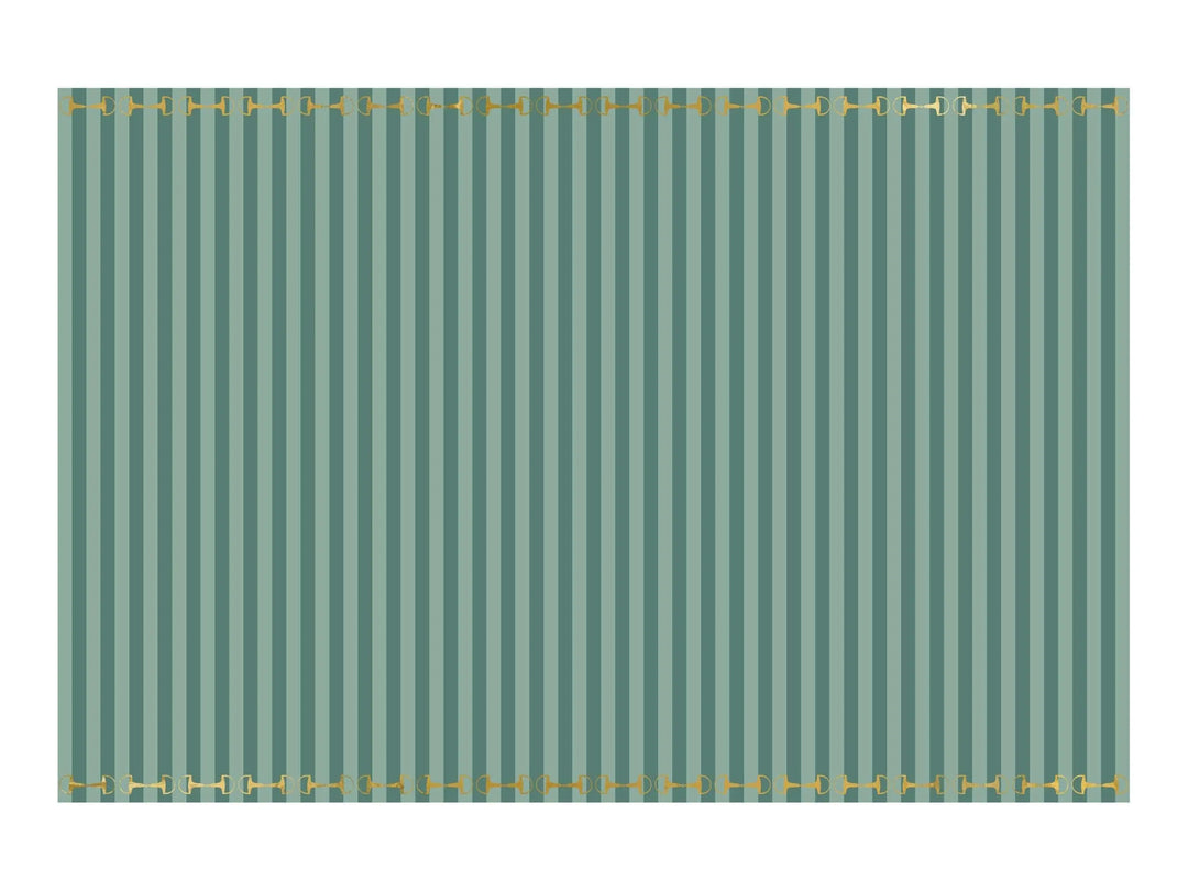 Green Stripe Tablecloth - Horse Party Green & Gold Table Cover - Birthday Party Decorations - Disposable Tableware -Western Party-Farm Party - Jolie Fete UK