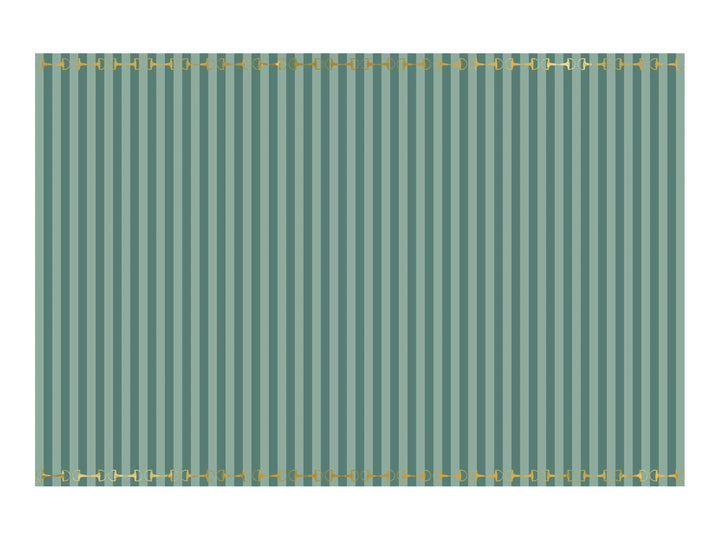 Green Stripe Tablecloth - Horse Party Green & Gold Table Cover - Birthday Party Decorations - Disposable Tableware -Western Party-Farm Party - Jolie Fete UK