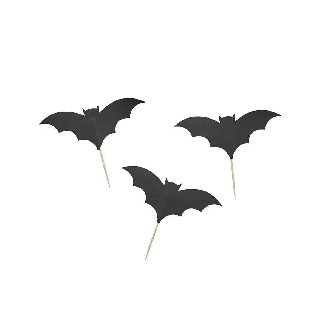 Halloween Cupcake Toppers - Black Bat Cake Toppers - Halloween Party Decorations - Halloween Food Picks - Creepy Chic Halloween - Pack Of 12 - Jolie Fete UK