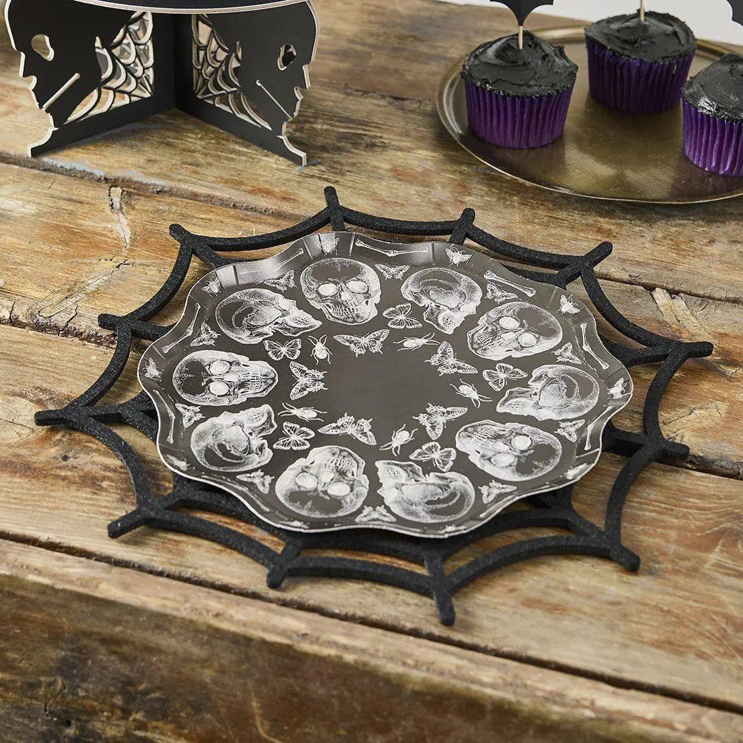 Halloween Skull Plates - Black & White Skull Paper Plates - Halloween Party Table Decorations - Creepy Chic Halloween - Pack Of 8 - Jolie Fete UK