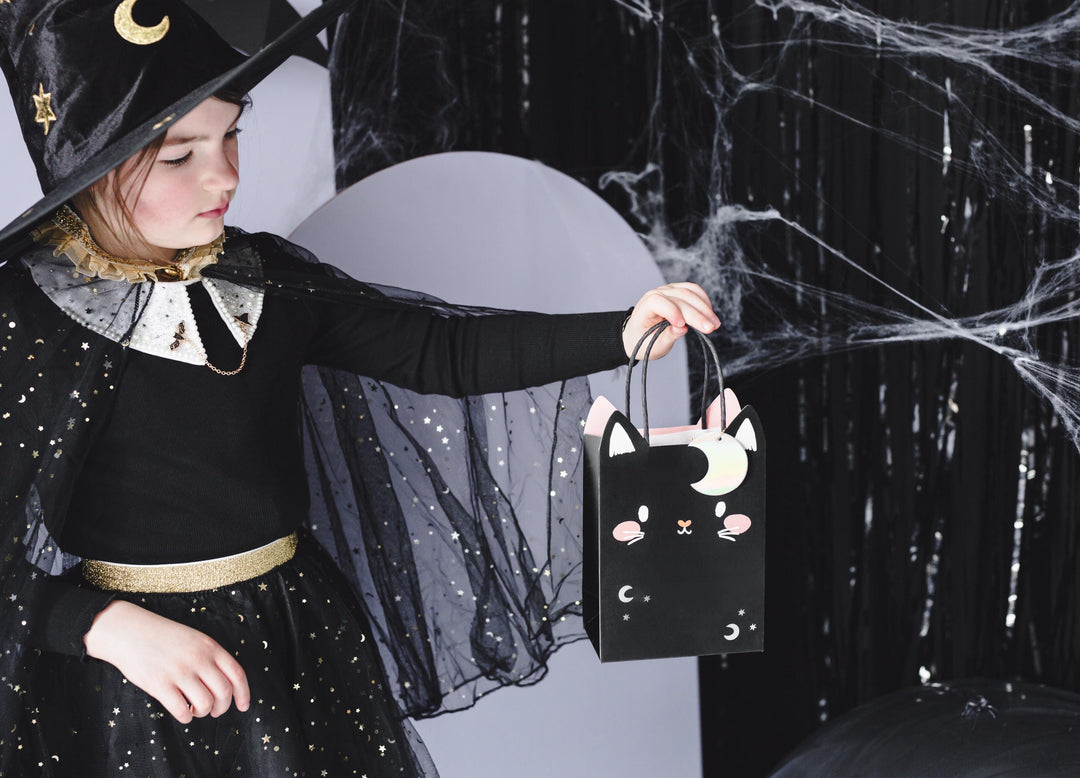 Halloween Party Bag - Individual Black Cat Halloween Trick Or Treat Bag - Halloween Gift Bag - Black Paper Bags - Kids Halloween Bags - Jolie Fete UK